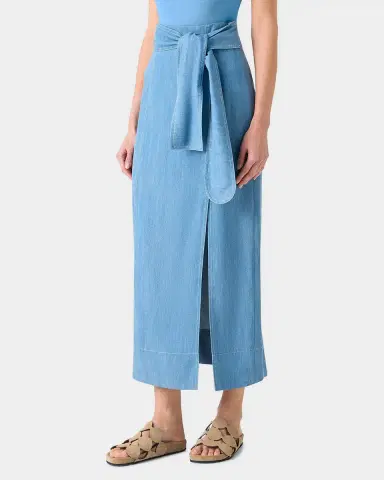 Akris punto Side-Slit Belted Denim Midi Pencil Skirt | Thumbnail 4 Akris punto Side-Slit Belted Denim Midi Pencil Skirt | Thumbnail 4