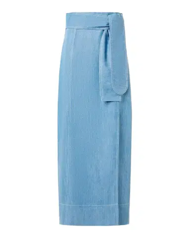 Akris punto Side-Slit Belted Denim Midi Pencil Skirt | Thumbnail 1 Akris punto Side-Slit Belted Denim Midi Pencil Skirt | Thumbnail 1