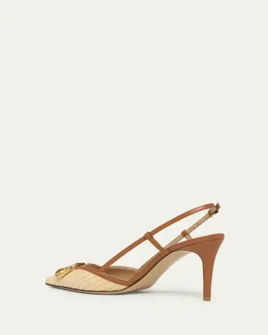 Valentino Garavani 80mm VLogo Signature Leather and Raffia Slingback Pumps | Thumbnail 2 Valentino Garavani 80mm VLogo Signature Leather and Raffia Slingback Pumps | Thumbnail 2