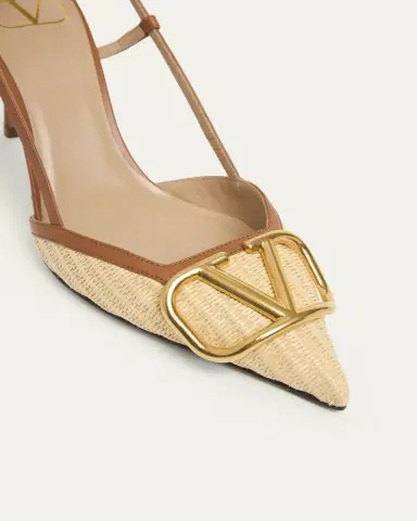 Valentino Garavani 80mm VLogo Signature Leather and Raffia Slingback Pumps | Thumbnail 3 Valentino Garavani 80mm VLogo Signature Leather and Raffia Slingback Pumps | Thumbnail 3