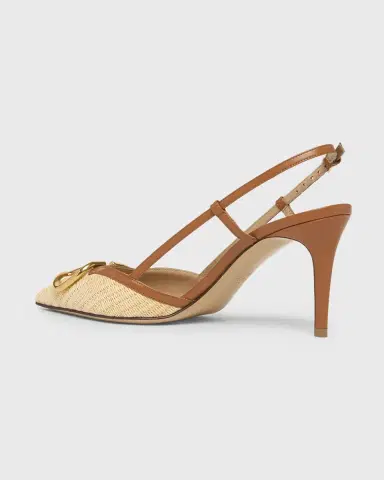 Valentino Garavani 80mm VLogo Signature Leather and Raffia Slingback Pumps | Thumbnail 4 Valentino Garavani 80mm VLogo Signature Leather and Raffia Slingback Pumps | Thumbnail 4