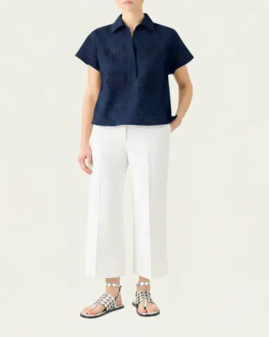 Akris punto Eyelet Cotton Poplin Cap-Sleeve Collared Blouse | Thumbnail 2 Akris punto Eyelet Cotton Poplin Cap-Sleeve Collared Blouse | Thumbnail 2