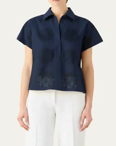 Akris punto Eyelet Cotton Poplin Cap-Sleeve Collared Blouse | Thumbnail 4 Akris punto Eyelet Cotton Poplin Cap-Sleeve Collared Blouse | Thumbnail 4