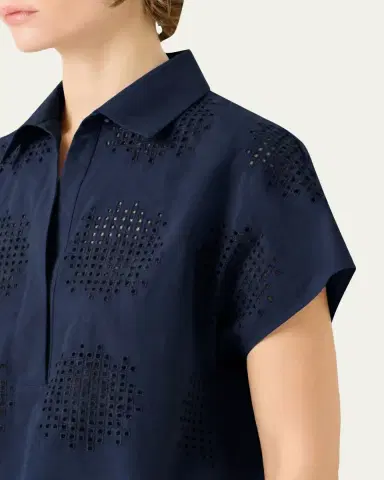 Akris punto Eyelet Cotton Poplin Cap-Sleeve Collared Blouse | Thumbnail 5 Akris punto Eyelet Cotton Poplin Cap-Sleeve Collared Blouse | Thumbnail 5