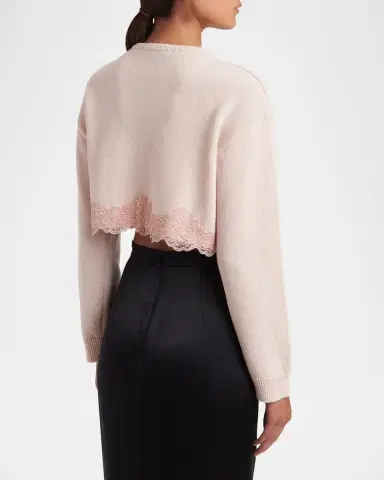 Valentino Garavani Lace-Trim Crop Crewneck Cardigan | Thumbnail 3 Valentino Garavani Lace-Trim Crop Crewneck Cardigan | Thumbnail 3