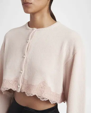 Valentino Garavani Lace-Trim Crop Crewneck Cardigan | Thumbnail 5 Valentino Garavani Lace-Trim Crop Crewneck Cardigan | Thumbnail 5