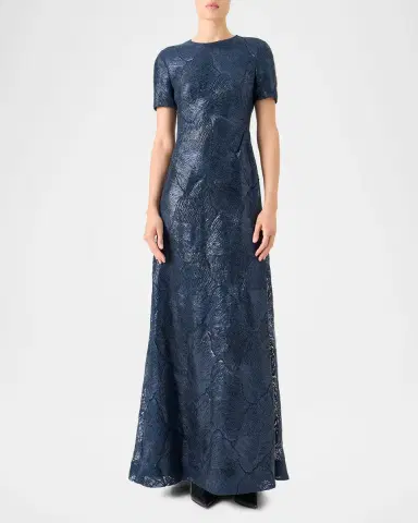 Akris Lacquered Sea Fan Lace Short-Sleeve Gown | Thumbnail 6 Akris Lacquered Sea Fan Lace Short-Sleeve Gown | Thumbnail 6