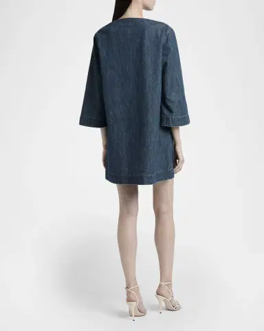 Valentino Garavani V-Logo Denim 3/4-Sleeve Mini Dress | Thumbnail 3 Valentino Garavani V-Logo Denim 3/4-Sleeve Mini Dress | Thumbnail 3