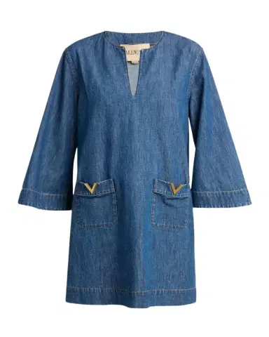 Valentino Garavani V-Logo Denim 3/4-Sleeve Mini Dress | Thumbnail 1 Valentino Garavani V-Logo Denim 3/4-Sleeve Mini Dress | Thumbnail 1