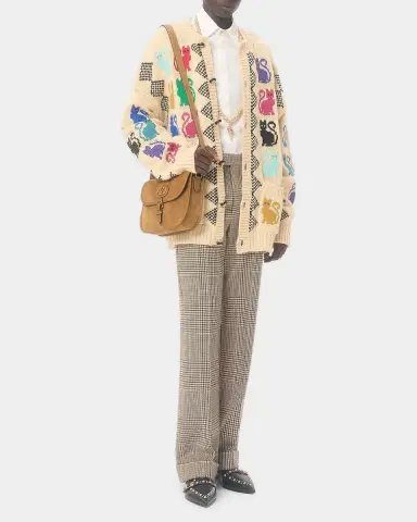 Valentino Garavani Men's Wool Le Chat De La Maison Jacquard Cardigan | Thumbnail 2 Valentino Garavani Men's Wool Le Chat De La Maison Jacquard Cardigan | Thumbnail 2