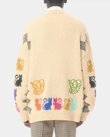 Valentino Garavani Men's Wool Le Chat De La Maison Jacquard Cardigan | Thumbnail 3 Valentino Garavani Men's Wool Le Chat De La Maison Jacquard Cardigan | Thumbnail 3