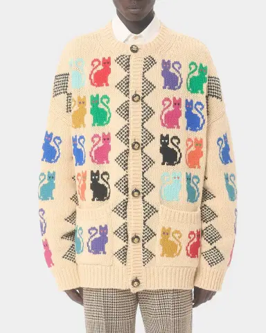 Valentino Garavani Men's Wool Le Chat De La Maison Jacquard Cardigan | Thumbnail 4 Valentino Garavani Men's Wool Le Chat De La Maison Jacquard Cardigan | Thumbnail 4