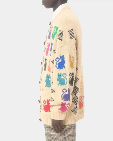 Valentino Garavani Men's Wool Le Chat De La Maison Jacquard Cardigan | Thumbnail 5 Valentino Garavani Men's Wool Le Chat De La Maison Jacquard Cardigan | Thumbnail 5