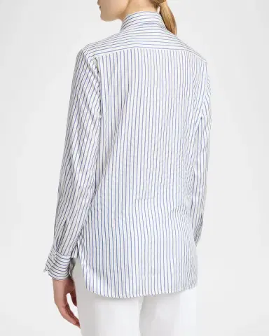 Kiton Metallic Striped Silk Neck-Tie Shirt | Thumbnail 3 Kiton Metallic Striped Silk Neck-Tie Shirt | Thumbnail 3