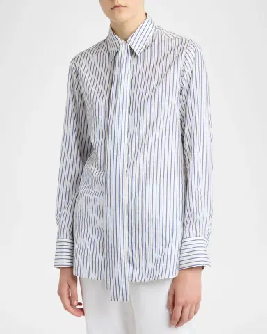 Kiton Metallic Striped Silk Neck-Tie Shirt | Thumbnail 4 Kiton Metallic Striped Silk Neck-Tie Shirt | Thumbnail 4