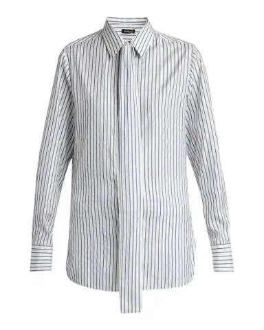 Kiton Metallic Striped Silk Neck-Tie Shirt | Thumbnail 1 Kiton Metallic Striped Silk Neck-Tie Shirt | Thumbnail 1
