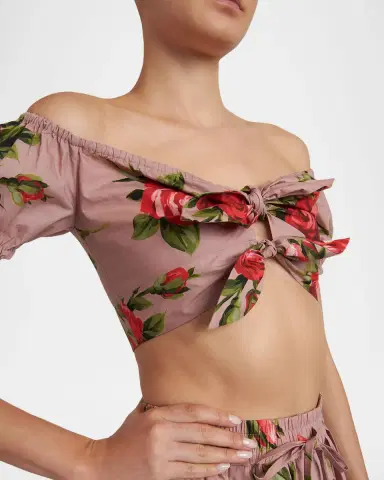 Dolce & Gabbana Off-the-Shoulder Floral Cotton Crop Top | Thumbnail 5 Dolce & Gabbana Off-the-Shoulder Floral Cotton Crop Top | Thumbnail 5