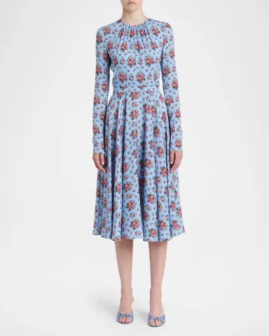 Dolce & Gabbana Floral Silk Long-Sleeve Midi Dress | Thumbnail 2 Dolce & Gabbana Floral Silk Long-Sleeve Midi Dress | Thumbnail 2