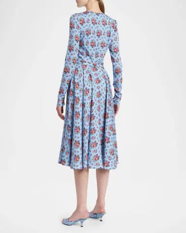 Dolce & Gabbana Floral Silk Long-Sleeve Midi Dress | Thumbnail 3 Dolce & Gabbana Floral Silk Long-Sleeve Midi Dress | Thumbnail 3