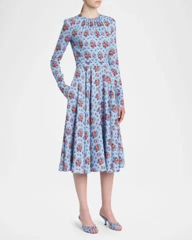 Dolce & Gabbana Floral Silk Long-Sleeve Midi Dress | Thumbnail 4 Dolce & Gabbana Floral Silk Long-Sleeve Midi Dress | Thumbnail 4