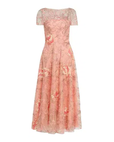 Naeem Khan Metallic Floral Embroidered Short-Sleeve Illusion Midi Dress | Thumbnail 1 Naeem Khan Metallic Floral Embroidered Short-Sleeve Illusion Midi Dress | Thumbnail 1