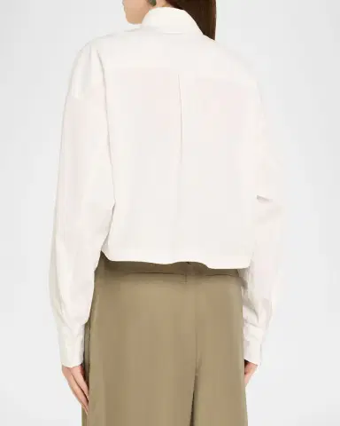 Brunello Cucinelli Cotton Poplin Crop Button-Down Blouse | Thumbnail 3 Brunello Cucinelli Cotton Poplin Crop Button-Down Blouse | Thumbnail 3