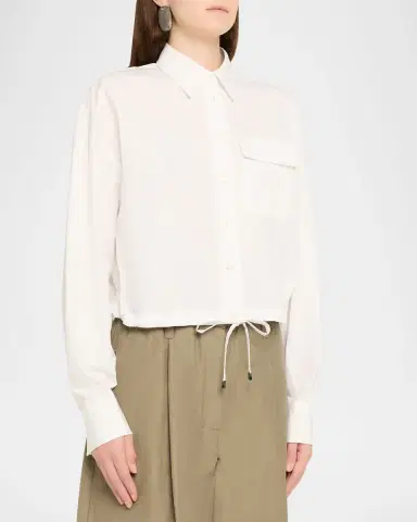 Brunello Cucinelli Cotton Poplin Crop Button-Down Blouse | Thumbnail 4 Brunello Cucinelli Cotton Poplin Crop Button-Down Blouse | Thumbnail 4