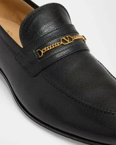 Valentino Garavani Men's Vlogo Signature Chain Kidskin Loafers | Thumbnail 4 Valentino Garavani Men's Vlogo Signature Chain Kidskin Loafers | Thumbnail 4