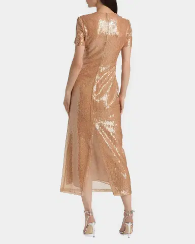 Oscar de la Renta Feather Applique Cap-Sleeve Sequined Midi Cocktail Dress | Thumbnail 3 Oscar de la Renta Feather Applique Cap-Sleeve Sequined Midi Cocktail Dress | Thumbnail 3
