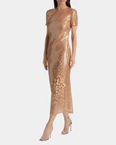 Oscar de la Renta Feather Applique Cap-Sleeve Sequined Midi Cocktail Dress | Thumbnail 5 Oscar de la Renta Feather Applique Cap-Sleeve Sequined Midi Cocktail Dress | Thumbnail 5
