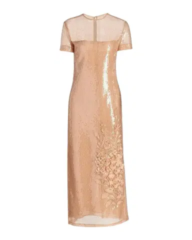 Oscar de la Renta Feather Applique Cap-Sleeve Sequined Midi Cocktail Dress | Thumbnail 1 Oscar de la Renta Feather Applique Cap-Sleeve Sequined Midi Cocktail Dress | Thumbnail 1