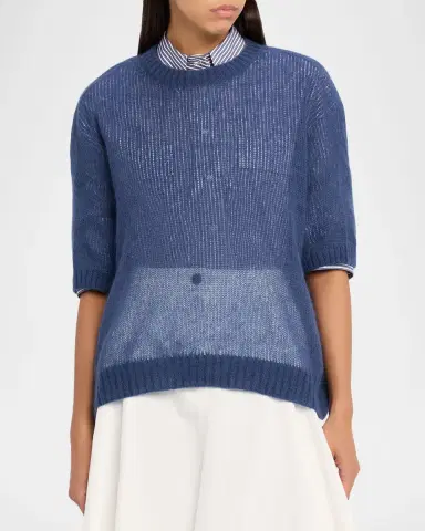 Brunello Cucinelli Mohair Shetland Gauze Crewneck Sweater | Thumbnail 4 Brunello Cucinelli Mohair Shetland Gauze Crewneck Sweater | Thumbnail 4