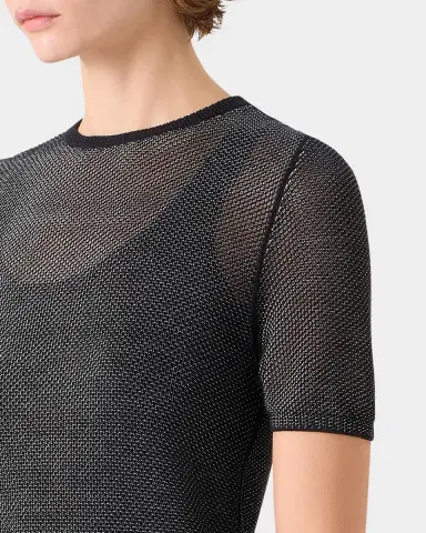 Akris Two-Tone Silk Grif Knit Short-Sleeve Sweater | Thumbnail 6 Akris Two-Tone Silk Grif Knit Short-Sleeve Sweater | Thumbnail 6