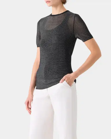 Akris Two-Tone Silk Grif Knit Short-Sleeve Sweater | Thumbnail 7 Akris Two-Tone Silk Grif Knit Short-Sleeve Sweater | Thumbnail 7