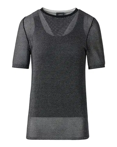 Akris Two-Tone Silk Grif Knit Short-Sleeve Sweater | Thumbnail 1 Akris Two-Tone Silk Grif Knit Short-Sleeve Sweater | Thumbnail 1