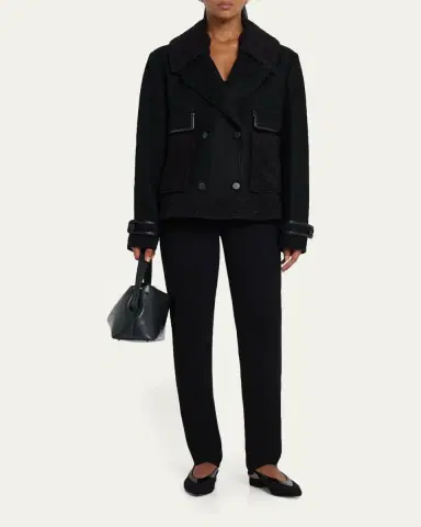 Emporio Armani Double-Breasted Peacoat with Faux Leather Trim | Thumbnail 2 Emporio Armani Double-Breasted Peacoat with Faux Leather Trim | Thumbnail 2