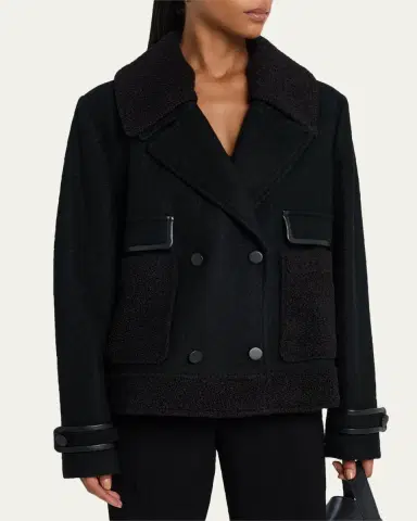 Emporio Armani Double-Breasted Peacoat with Faux Leather Trim | Thumbnail 4 Emporio Armani Double-Breasted Peacoat with Faux Leather Trim | Thumbnail 4