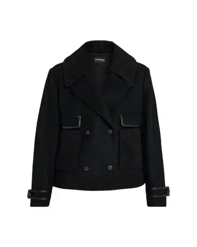 Emporio Armani Double-Breasted Peacoat with Faux Leather Trim | Thumbnail 1 Emporio Armani Double-Breasted Peacoat with Faux Leather Trim | Thumbnail 1