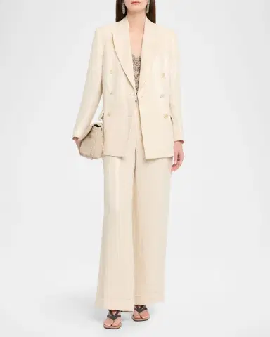 Brunello Cucinelli Shimmering Cotton-Silk Twill Double-Breasted Blazer | Thumbnail 2 Brunello Cucinelli Shimmering Cotton-Silk Twill Double-Breasted Blazer | Thumbnail 2