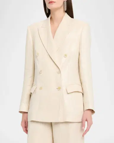 Brunello Cucinelli Shimmering Cotton-Silk Twill Double-Breasted Blazer | Thumbnail 4 Brunello Cucinelli Shimmering Cotton-Silk Twill Double-Breasted Blazer | Thumbnail 4