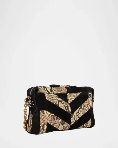 Valentino Garavani Small Patchwork Suede & Python Shoulder Bag | Thumbnail 4 Valentino Garavani Small Patchwork Suede & Python Shoulder Bag | Thumbnail 4