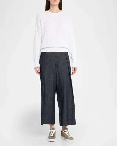 Brunello Cucinelli Cotton Paillette Cable-Knit Crewneck Sweater | Thumbnail 2 Brunello Cucinelli Cotton Paillette Cable-Knit Crewneck Sweater | Thumbnail 2