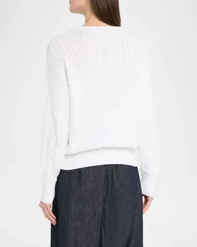 Brunello Cucinelli Cotton Paillette Cable-Knit Crewneck Sweater | Thumbnail 3 Brunello Cucinelli Cotton Paillette Cable-Knit Crewneck Sweater | Thumbnail 3