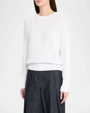 Brunello Cucinelli Cotton Paillette Cable-Knit Crewneck Sweater | Thumbnail 4 Brunello Cucinelli Cotton Paillette Cable-Knit Crewneck Sweater | Thumbnail 4