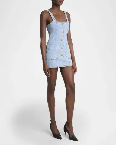 Balmain Denim Button-Front Sleeveless Mini Dress | Thumbnail 4 Balmain Denim Button-Front Sleeveless Mini Dress | Thumbnail 4