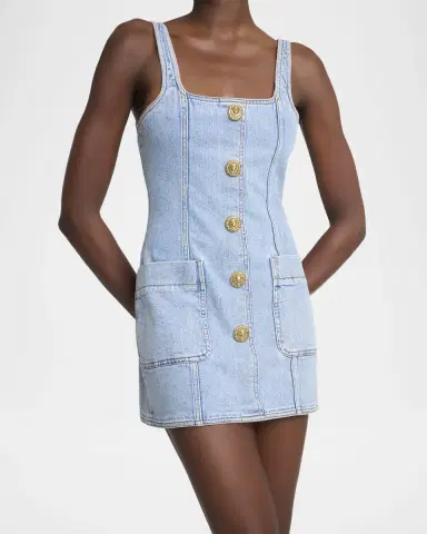 Balmain Denim Button-Front Sleeveless Mini Dress | Thumbnail 5 Balmain Denim Button-Front Sleeveless Mini Dress | Thumbnail 5
