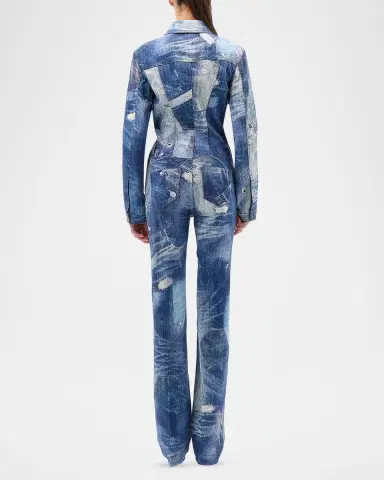 Roberto Cavalli Patchwork Denim Long-Sleeve Bootcut Jumpsuit | Thumbnail 3 Roberto Cavalli Patchwork Denim Long-Sleeve Bootcut Jumpsuit | Thumbnail 3