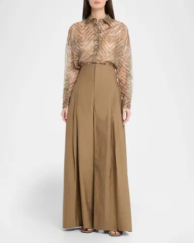 Brunello Cucinelli Techno Cotton Poplin Maxi Wide-Leg Trousers | Thumbnail 2 Brunello Cucinelli Techno Cotton Poplin Maxi Wide-Leg Trousers | Thumbnail 2
