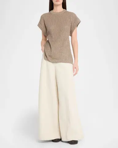 Brunello Cucinelli Metallic English Rib Cap-Sleeve Sweater | Thumbnail 2 Brunello Cucinelli Metallic English Rib Cap-Sleeve Sweater | Thumbnail 2