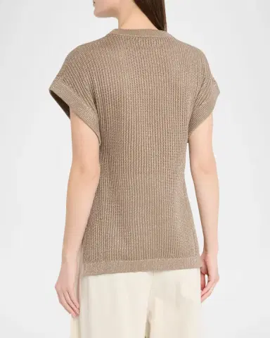 Brunello Cucinelli Metallic English Rib Cap-Sleeve Sweater | Thumbnail 3 Brunello Cucinelli Metallic English Rib Cap-Sleeve Sweater | Thumbnail 3